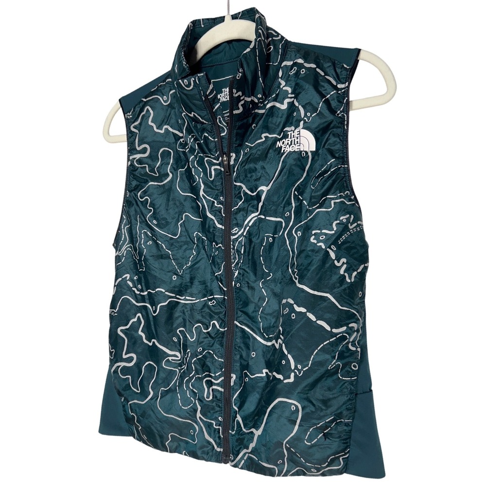 The North Face Womens Teal Topographic Map Print Full Zip Running Vest Size M